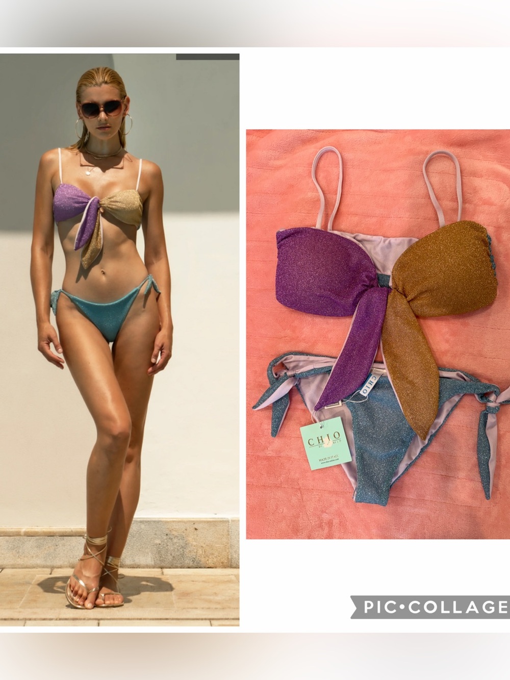NWT CHIO DI STEFANI  Bikini Blue Purple Gold Metallic Luxury from Italy sz med